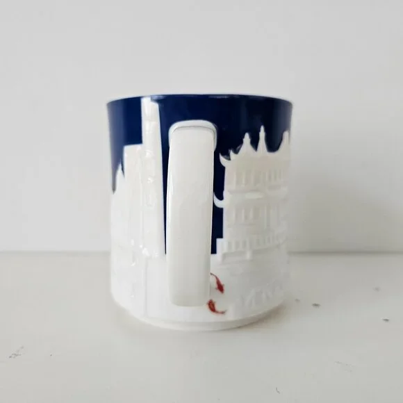 NIB STARBUCKS Shanghai Skyline Relief 3D White Blue Coffee Mug Cup 16floz/473ml - Picture 5 of 9